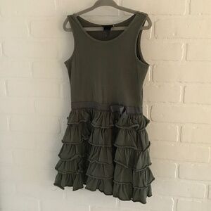 Zara girl’s Dress Olive Green Sleeveless tiered Ruffled Size 4-6